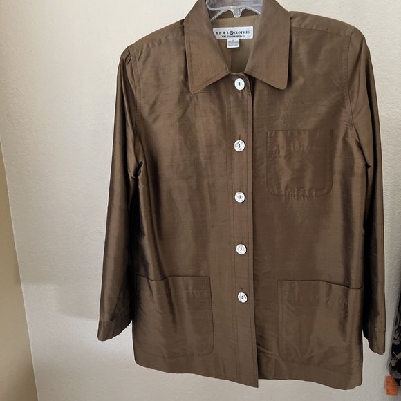 REAL CLOTHES SAKS FIFTH AVENUE - WOMEN'S SILK BROWN BUTTON JACKET - MEDIUM - Picture 1 of 13